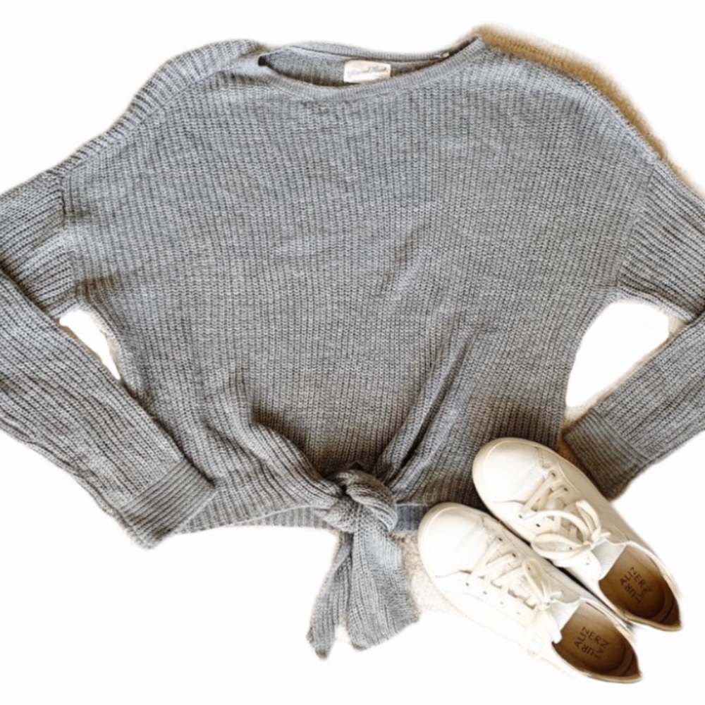 Gray Tie Front Sweater